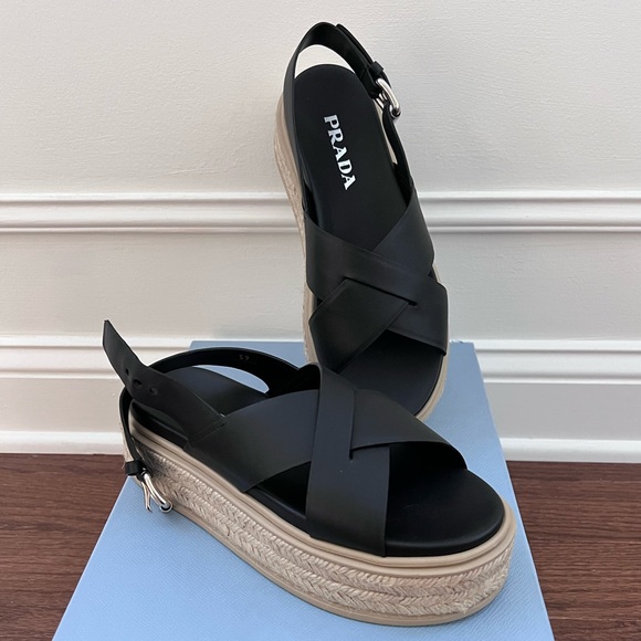 PRADA flat form espadrilles Cazature Donna Vitello Soft 12 sz 39 - Picture 1 of 7